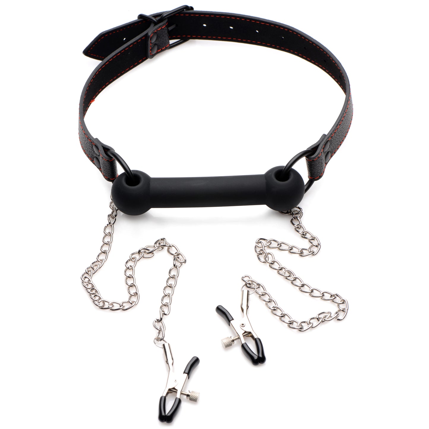 Silicone Bit Gag with Nipple Clamps