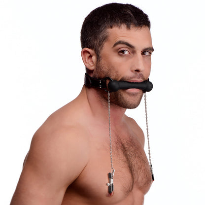 Silicone Bit Gag with Nipple Clamps