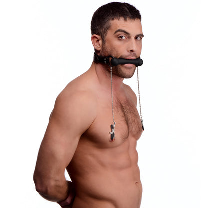 Silicone Bit Gag with Nipple Clamps